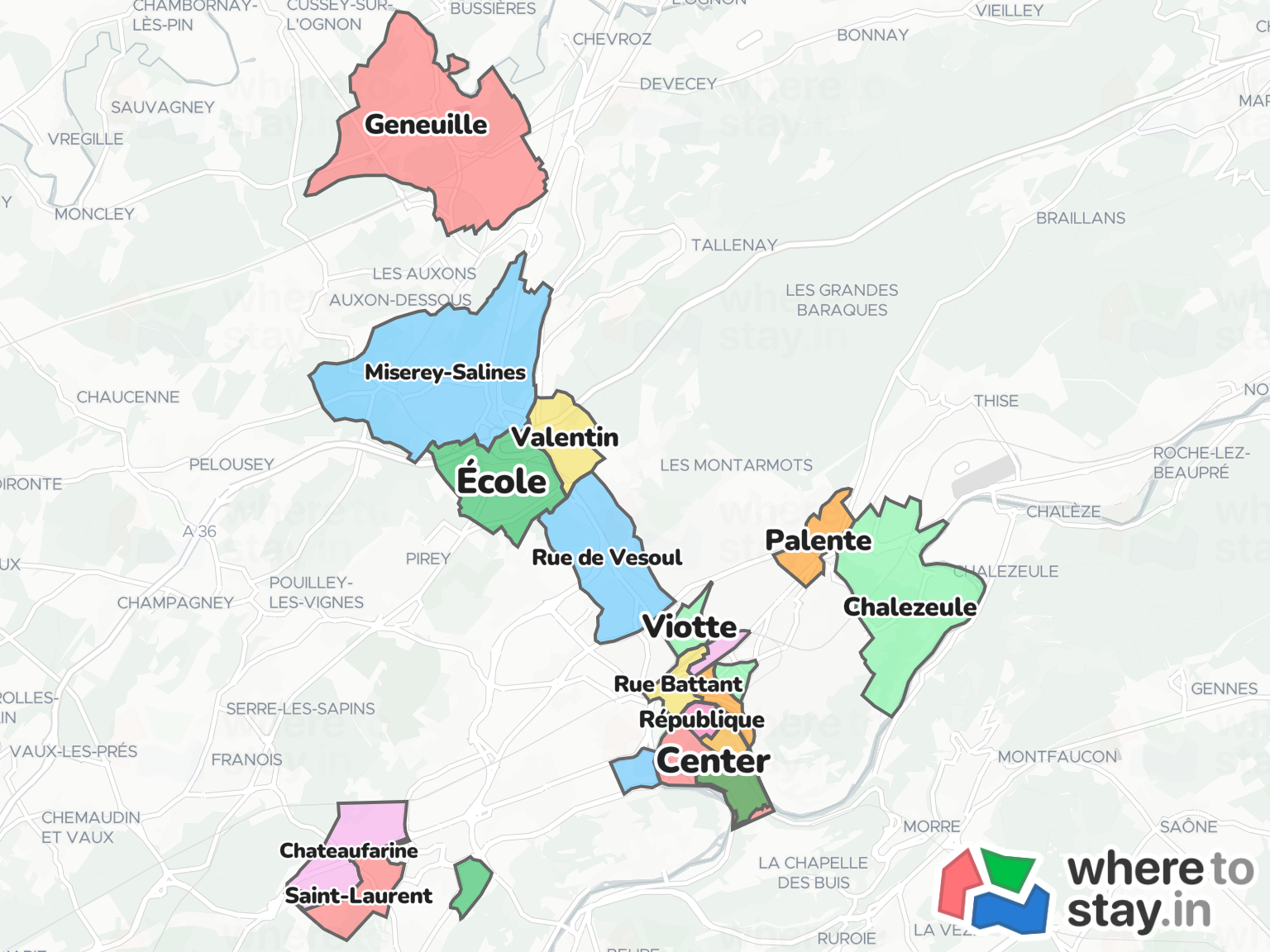 Besançon Neighborhood Map
