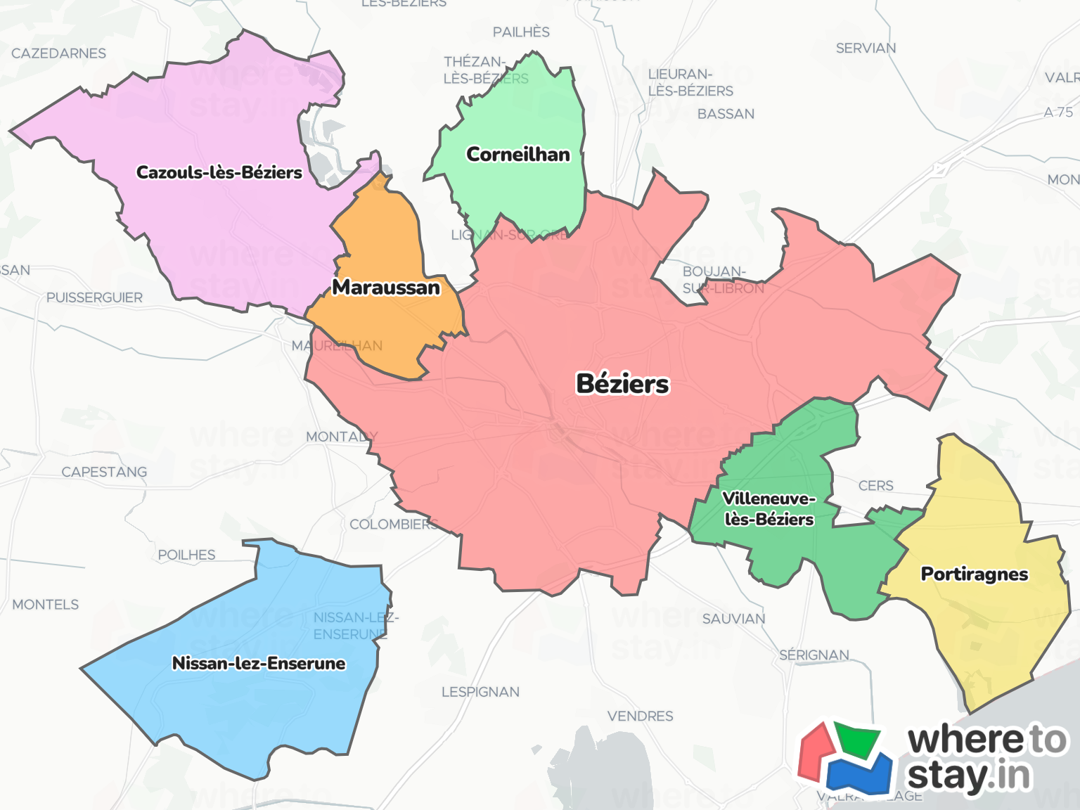 Béziers Neighborhood Map