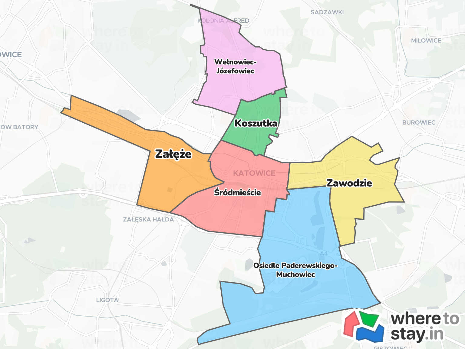 Katowice Neighborhood Map