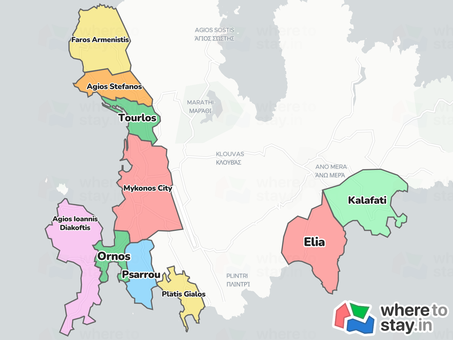 Mykonos Island Neighborhood Map