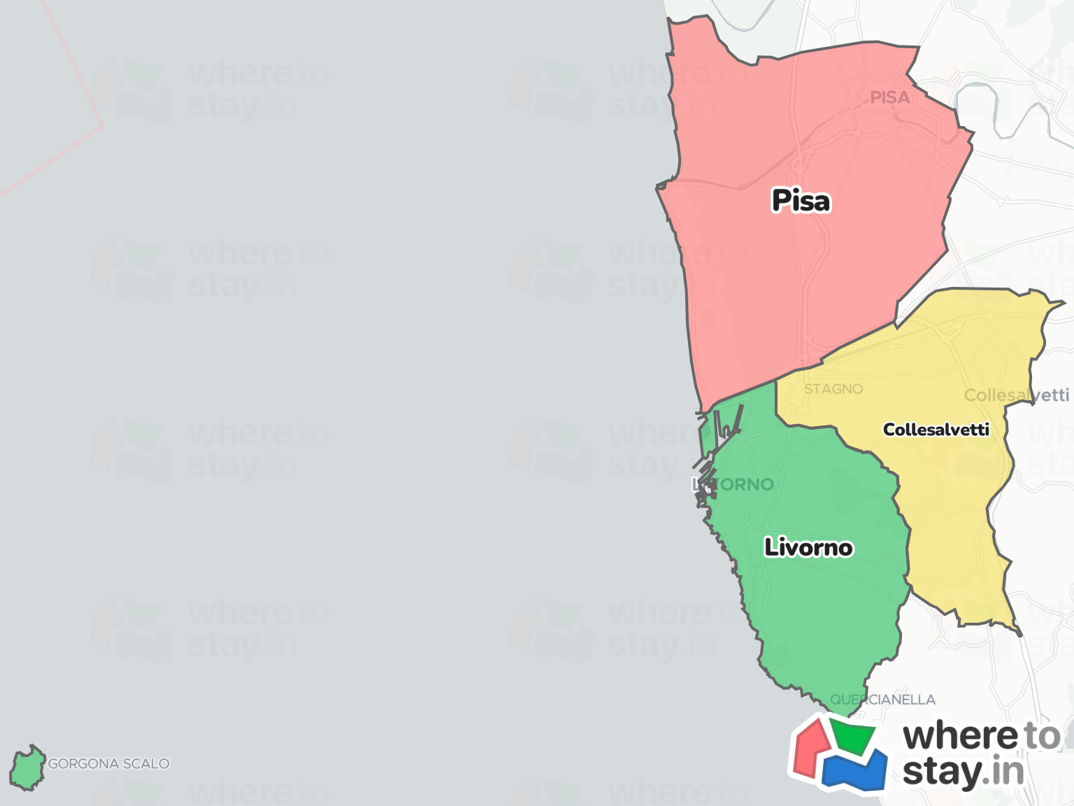 Pisa and Livorno Neighborhood Map