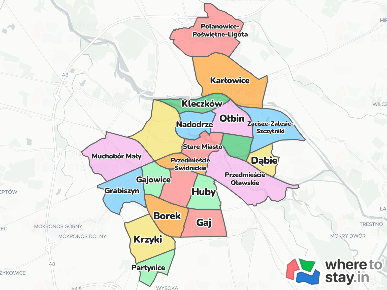 Wrocław Neighborhood Map